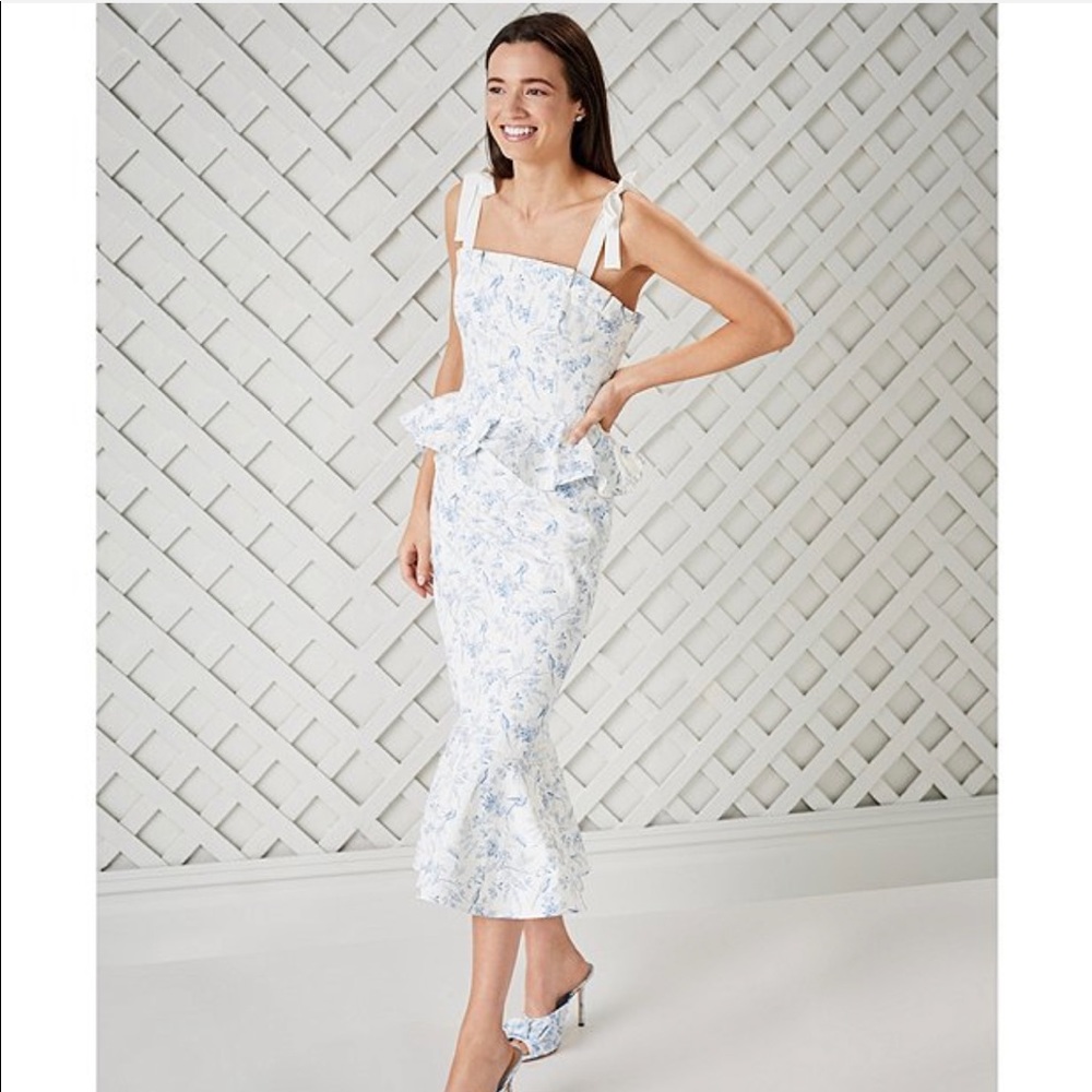 Antonio Melani x Born on Fifth floral tie shoulder peplum midi dress